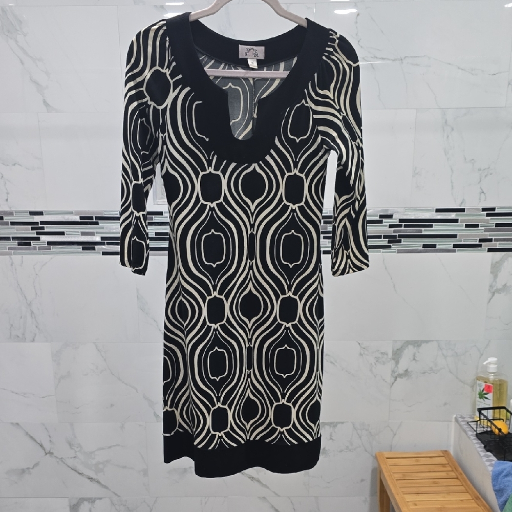 Sweet Storm Black and Cream Geometric Dress